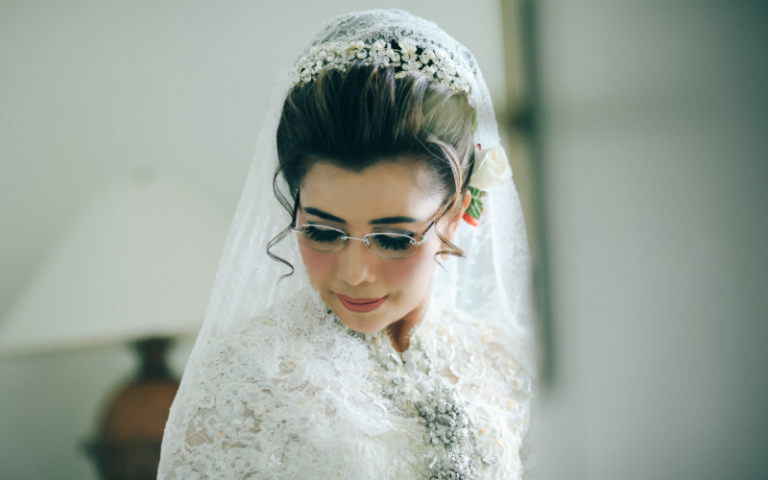 Bride wearing glasses